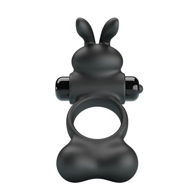 PRETTY LOVE ANILLO VIBRADOR PARA PENE CON ESTIMULADOR DE CONEJITO 10 FUNCIONES NEGRO