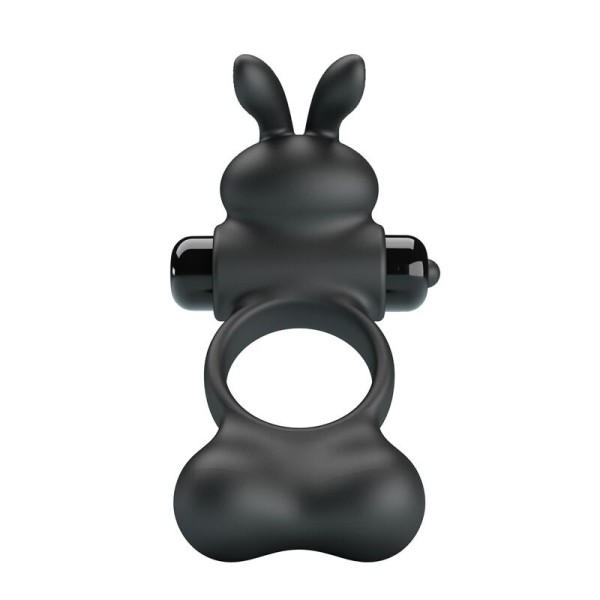 PRETTY LOVE ANILLO VIBRADOR PARA PENE CON ESTIMULADOR DE CONEJITO 10 FUNCIONES NEGRO