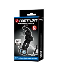 PRETTY LOVE ANILLO VIBRADOR PARA PENE CON ESTIMULADOR DE CONEJITO 10 FUNCIONES NEGRO