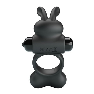 PRETTY LOVE ANILLO VIBRADOR PARA PENE CON ESTIMULADOR DE CONEJITO 10 FUNCIONES NEGRO