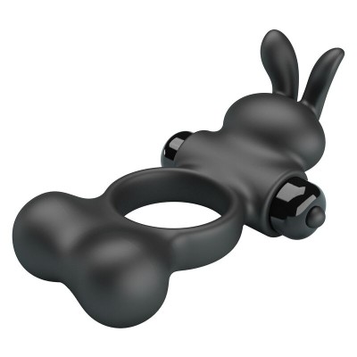 PRETTY LOVE ANILLO VIBRADOR PARA PENE CON ESTIMULADOR DE CONEJITO 10 FUNCIONES NEGRO