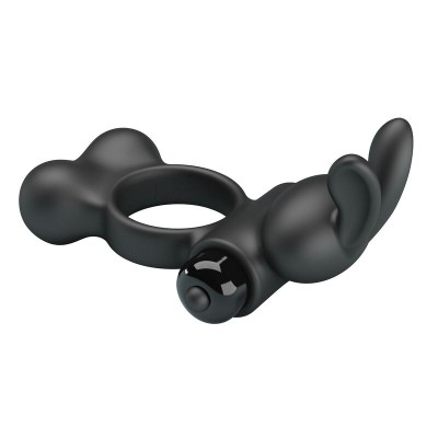 PRETTY LOVE ANILLO VIBRADOR PARA PENE CON ESTIMULADOR DE CONEJITO 10 FUNCIONES NEGRO