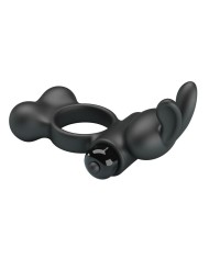 PRETTY LOVE ANILLO VIBRADOR PARA PENE CON ESTIMULADOR DE CONEJITO 10 FUNCIONES NEGRO