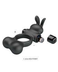 PRETTY LOVE ANILLO VIBRADOR PARA PENE CON ESTIMULADOR DE CONEJITO 10 FUNCIONES NEGRO