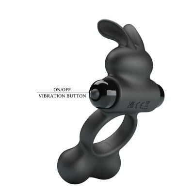 PRETTY LOVE ANILLO VIBRADOR PARA PENE CON ESTIMULADOR DE CONEJITO 10 FUNCIONES NEGRO