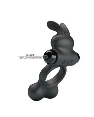 PRETTY LOVE ANILLO VIBRADOR PARA PENE CON ESTIMULADOR DE CONEJITO 10 FUNCIONES NEGRO