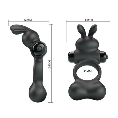 PRETTY LOVE ANILLO VIBRADOR PARA PENE CON ESTIMULADOR DE CONEJITO 10 FUNCIONES NEGRO