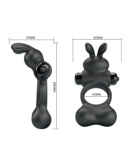PRETTY LOVE ANILLO VIBRADOR PARA PENE CON ESTIMULADOR DE CONEJITO 10 FUNCIONES NEGRO