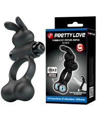 PRETTY LOVE ANILLO VIBRADOR PARA PENE CON ESTIMULADOR DE CONEJITO 10 FUNCIONES NEGRO