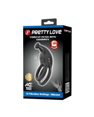 PRETTY LOVE GOODWIN ANILLO VIBRADOR DOBLE PARA PENE RECARGABLE NEGRO