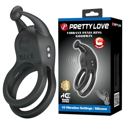 PRETTY LOVE GOODWIN ANILLO VIBRADOR DOBLE PARA PENE RECARGABLE NEGRO
