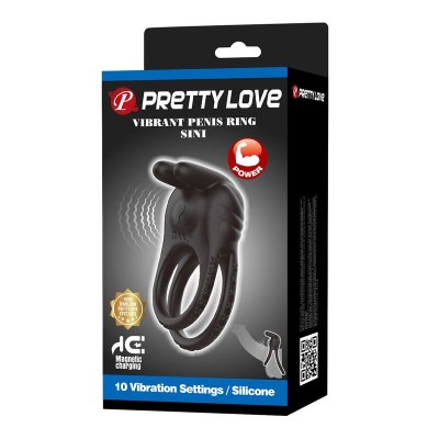 PRETTY LOVE SINI ANILLO PARA PENE VIBRADOR RECARGABLE 10 FUNCIONES NEGRO
