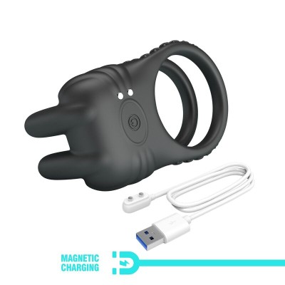 PRETTY LOVE SINI ANILLO PARA PENE VIBRADOR RECARGABLE 10 FUNCIONES NEGRO