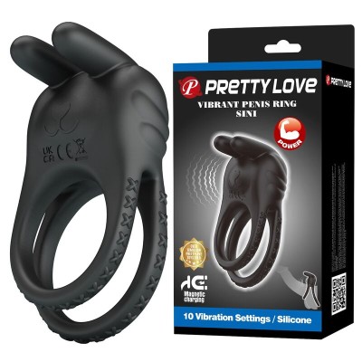 PRETTY LOVE SINI ANILLO PARA PENE VIBRADOR RECARGABLE 10 FUNCIONES NEGRO