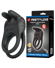 PRETTY LOVE SINI ANILLO PARA PENE VIBRADOR RECARGABLE 10 FUNCIONES NEGRO