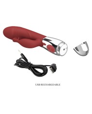 PRETTY LOVE VIBRADOR RABBIT ROSEWOOD 30 FUNCIONES RECARGABLE USB ROJO