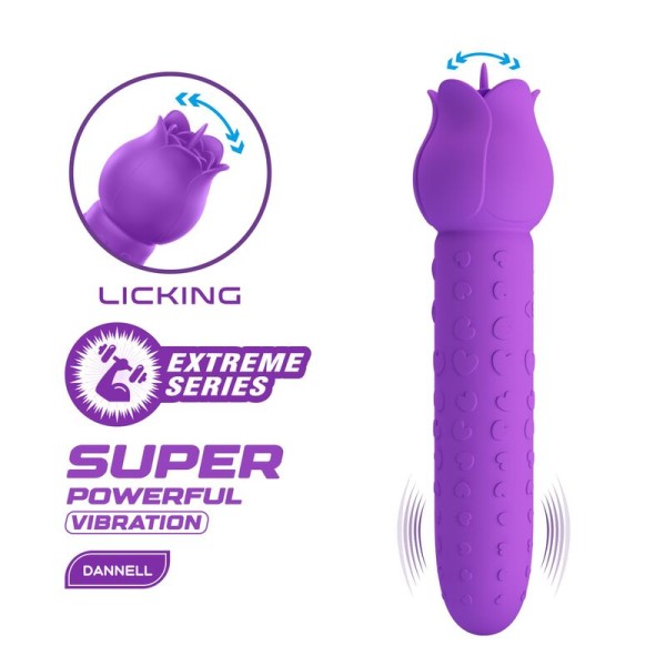 PRETTY LOVE DANNELL VIBRADOR CON ESTIMULACION ORAL Y CLITORAL RECARGABLE MORADO