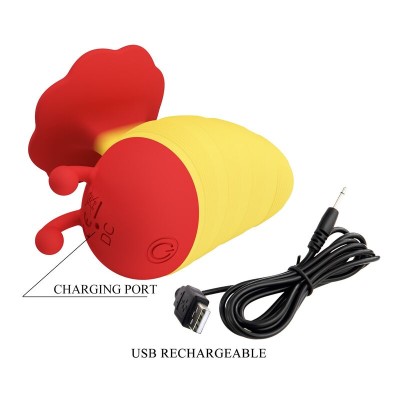 PRETTY LOVE LITTLE BEE ESTIMULADOR DE CLITORIS 7 MODOS RECARGABLE ROJO AMARILLO