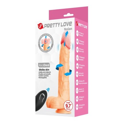 PRETTY LOVE NOLAN DILDO VIBRADOR CON EMPUJE Y ROTACION CONTROL REMOTO 245 CM O 5 CM COLOR NATURAL