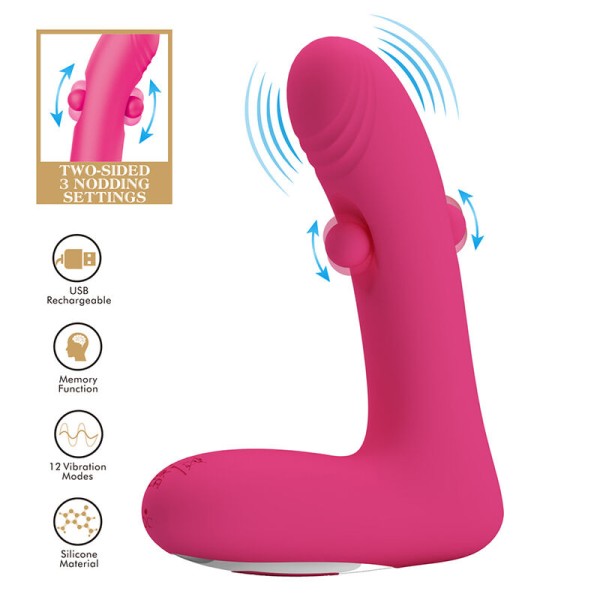 PRETTY LOVE DUDEN VIBRADOR DE SILICONA RECARGABLE 12 MODOS DE VIBRACION Y 3 MODOS DE BALANCEO ROSA