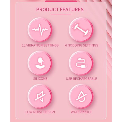 PRETTY LOVE DUDEN VIBRADOR DE SILICONA RECARGABLE 12 MODOS DE VIBRACION Y 3 MODOS DE BALANCEO ROSA