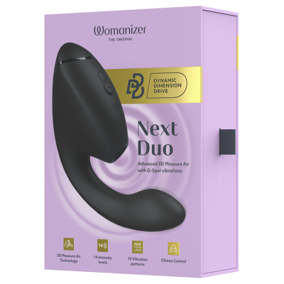 WOMANIZER DUO NEXT ESTIMULADOR VIBRADOR DUAL CLITORIS PUNTOG NEGRO