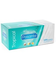 PASANTE TROPICAL PRESERVATIVOS CON SABORES MANGO PINA Y COCO 53 MM 144 UNIDADES