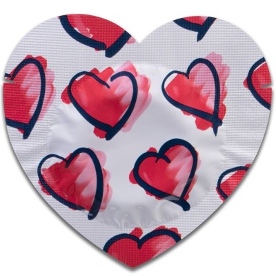 PASANTE PRESERVATIVO ROJO FORMA CORAZON BOLSA 144 UNIDADES