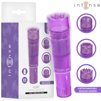 INTENSE KURT MINI MASAJEADOR CON 4 CABEZALES INTERCAMBIABLES LILA