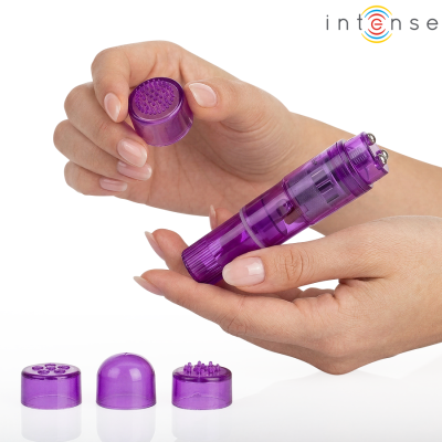 INTENSE KURT MINI MASAJEADOR CON 4 CABEZALES INTERCAMBIABLES LILA