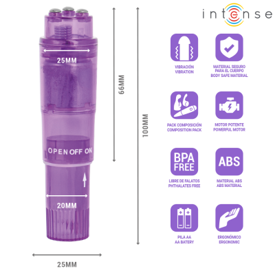 INTENSE KURT MINI MASAJEADOR CON 4 CABEZALES INTERCAMBIABLES LILA