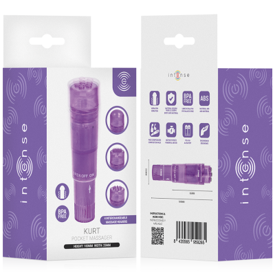 INTENSE KURT MINI MASAJEADOR CON 4 CABEZALES INTERCAMBIABLES LILA