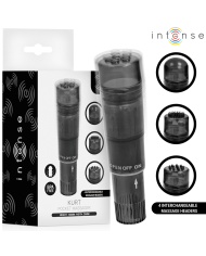 INTENSE KURT MINI MASAJEADOR CON 4 CABEZALES INTERCAMBIABLES NEGRO