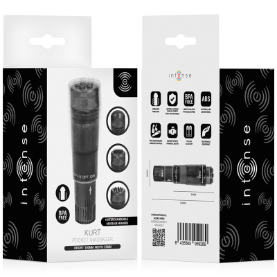 INTENSE KURT MINI MASAJEADOR CON 4 CABEZALES INTERCAMBIABLES NEGRO
