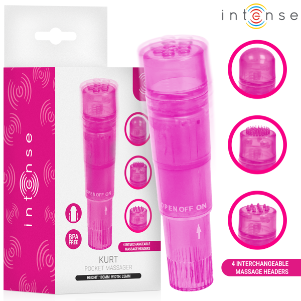 INTENSE KURT MINI MASAJEADOR CON 4 CABEZALES INTERCAMBIABLES ROSA