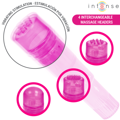 INTENSE KURT MINI MASAJEADOR CON 4 CABEZALES INTERCAMBIABLES ROSA