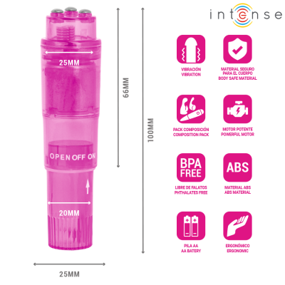 INTENSE KURT MINI MASAJEADOR CON 4 CABEZALES INTERCAMBIABLES ROSA