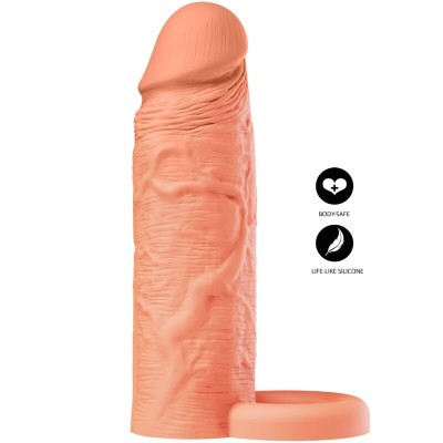 HIDDEN DESIRE INFERNO FUNDA EXTENSORA DE SILICONA LIQUIDA CON ANILLO 18 CM O 45 CM COLOR PIEL