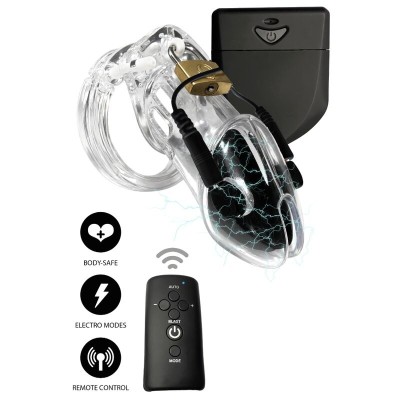 HIDDEN DESIRE EXTREME PENIS GEAR JAULA DE CASTIDAD CON ELECTROESTIMULACION Y CONTROL REMOTO TRANSPARENTE
