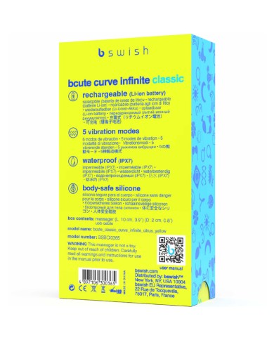 B SWISH BCUTE CURVE INFINITE CLASSIC VIBRADOR RECARGABLE SILICONA AMARILLO B SWISH BCUTE CURVE INFINITE CLASSIC VIBRADOR RECARGABLE SILICONA AMARILLO