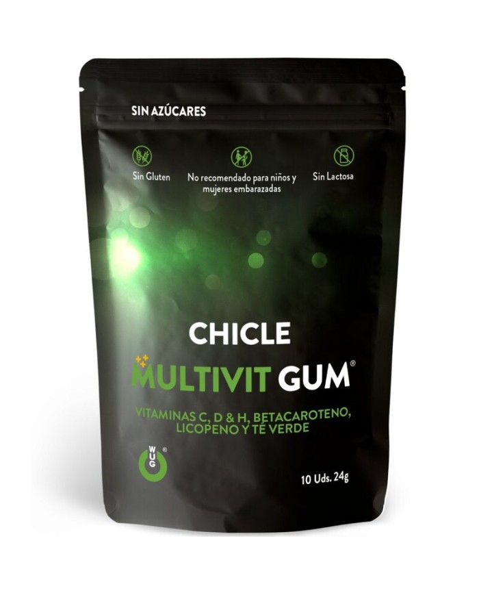 WUG GUM MULTIVIT CHICLE VITAMINA C H D BETACAROTENO LICOPENO Y Te VERDE 10 UNIDADES