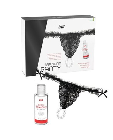 INTT RELEASES PANTY BRASILENA NEGRA CON PERLAS Y GEL LUBRICANTE 50 ML