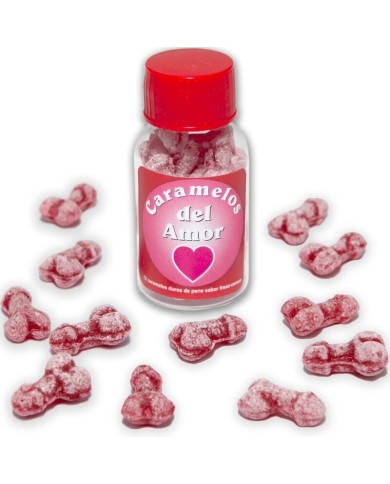 DIABLO PICANTE 12 CARAMELOS DEL AMOR FORMA PENE FRESA CEREZA