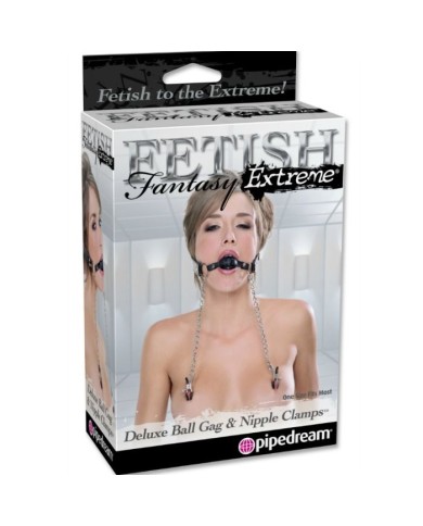 FETISH FANTASY EXTREME MORDAZA DELUXE CON PINZAS PEZONES CON CADENAS