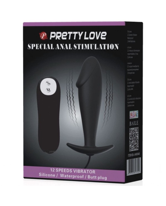 PRETTY LOVE PLUG ANAL SILICONA FORMA PENE Y 12 MODOS VIBRACION NEGRO