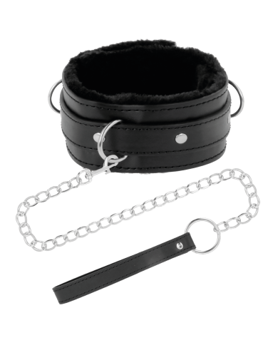 DARKNESS COLLAR CONFORTABLE DE POSTURA CON CADENA LEATHER DARKNESS COLLAR CONFORTABLE DE POSTURA CON CADENA LEATHER