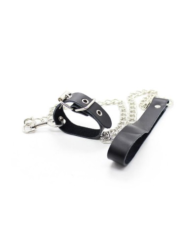 OHMAMA FETISH COLLAR PARA PENE Y CORREA PIEL CON CADENA METALICA OHMAMA FETISH COLLAR PARA PENE Y CORREA PIEL CON CADENA METALICA