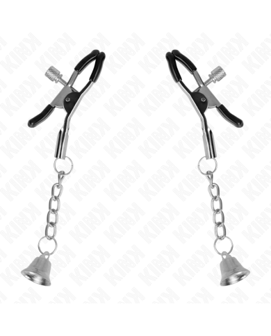 KINK PINZAS PARA PEZONES CON COLGANTE DE CAMPANA PLATEADO 6 CM KINK PINZAS PARA PEZONES CON COLGANTE DE CAMPANA PLATEADO 6 CM