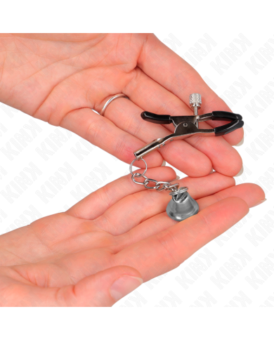 KINK PINZAS PARA PEZONES CON COLGANTE DE CAMPANA PLATEADO 6 CM KINK PINZAS PARA PEZONES CON COLGANTE DE CAMPANA PLATEADO 6 CM