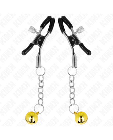 KINK PINZAS PARA PEZONES CON COLGANTE DE CASCABEL DORADO 6 CM KINK PINZAS PARA PEZONES CON COLGANTE DE CASCABEL DORADO 6 CM